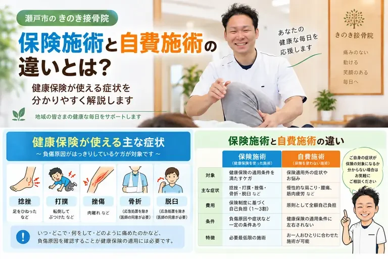 瀬戸市きのき接骨院 保険施術と自費施術の違い